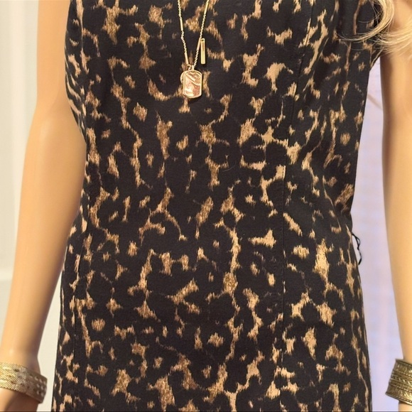 Calvin Klein Black and Brown Print Dress 14 Knee Length in Excellent Condition - Picture 2 of 6